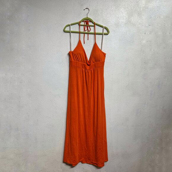 Blaxident Orange Maxi Halter Dress Sz L - Picture 1 of 10